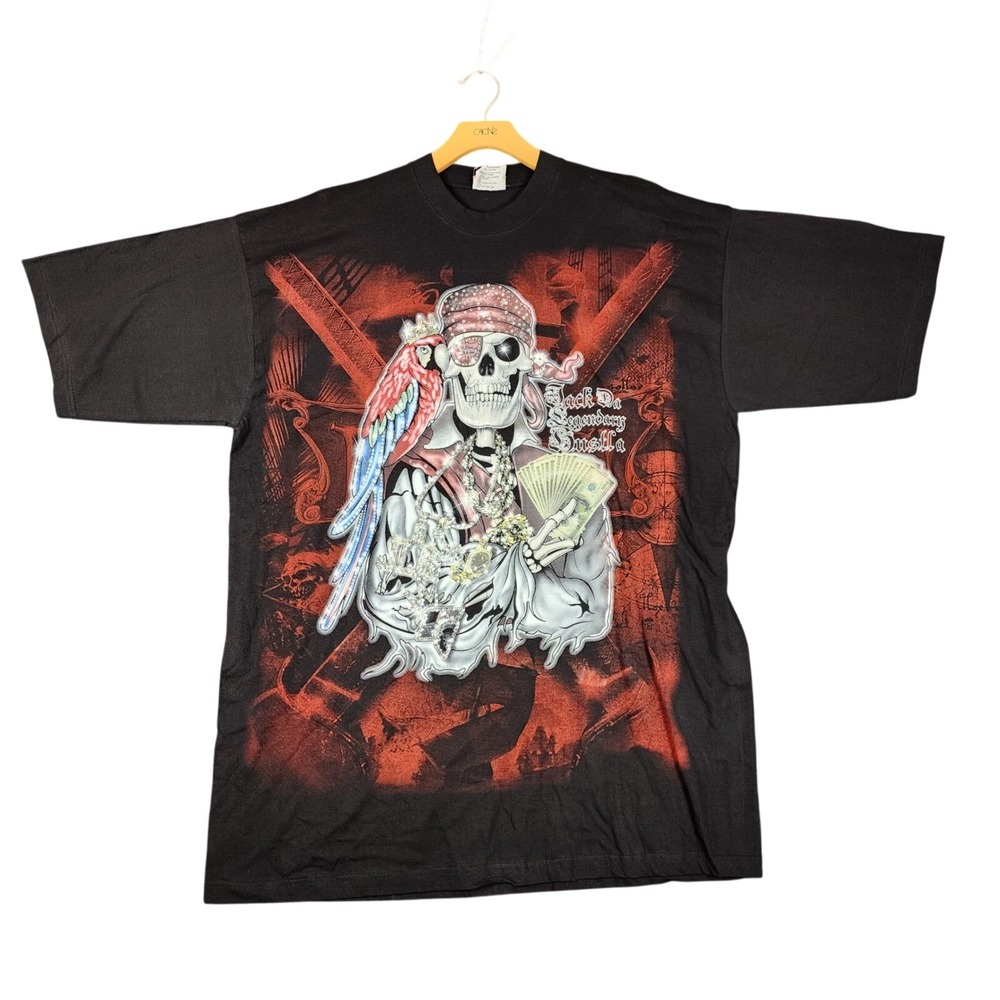 Pro USA Da Grind Jack Da Legendary Hustla Pirate Skeleton Graphic Tee‎ Black 3XL